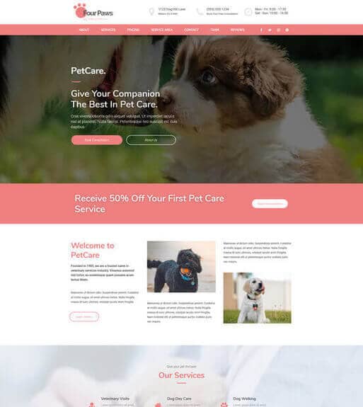 Four Paws Pet Business Website Templates